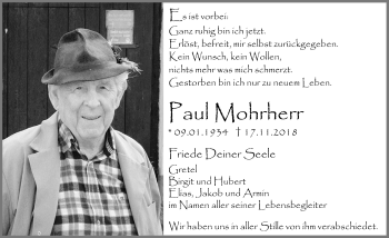 Traueranzeige von Paul Mohrherr von Allgäuer Zeitung, Füssen