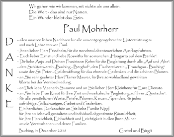 Traueranzeige von Paul Mohrherr von Allgäuer Zeitung, Füssen
