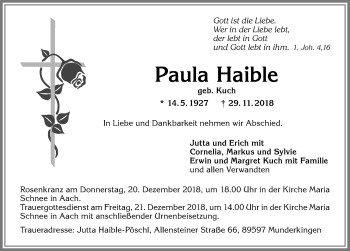 Traueranzeige von Paula Haible von Allgäuer Anzeigeblatt