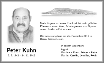 Traueranzeige von Peter Kuhn von Allgäuer Zeitung,Kempten