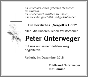 Traueranzeige von Peter Unterweger von Allgäuer Anzeigeblatt