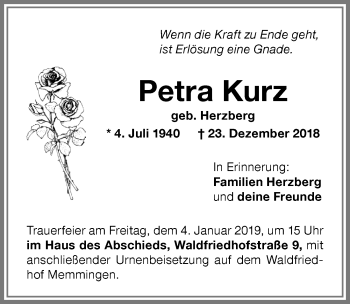 Traueranzeige von Petra Kurz von Memminger Zeitung