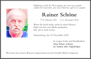 Traueranzeige von Rainer Schöne von Der Westallgäuer