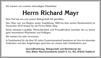 Traueranzeige von Richard Mayr von Allgäuer Zeitung, Füssen