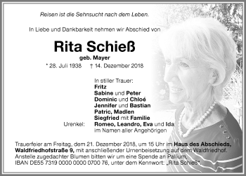 Traueranzeige von Rita Schieß von Memminger Zeitung