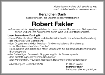 Traueranzeige von Robert Fakler von Memminger Zeitung