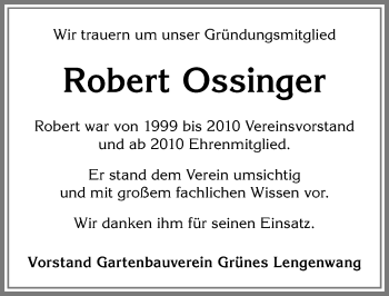 Traueranzeige von Robert Ossinger von Allgäuer Zeitung, Marktoberdorf