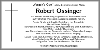 Traueranzeige von Robert Ossinger von Allgäuer Zeitung, Marktoberdorf