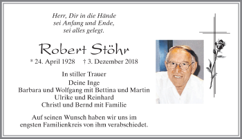 Traueranzeige von Robert Stöhr von Allgäuer Zeitung, Füssen