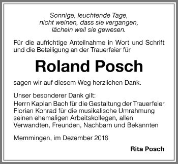 Traueranzeige von Roland Posch von Memminger Zeitung