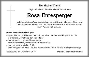 Traueranzeige von Rosa Entesperger von Allgäuer Zeitung, Marktoberdorf