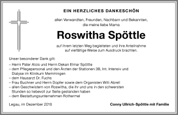 Traueranzeige von Roswitha Spöttle von Memminger Zeitung