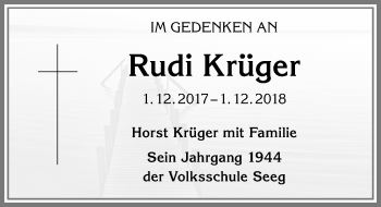 Traueranzeige von Rudi Krüger von Allgäuer Zeitung, Füssen