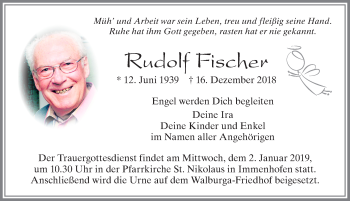 Traueranzeige von Rudolf Fischer von Allgäuer Zeitung