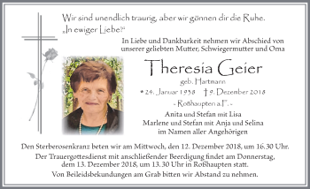 Traueranzeige von Theresia Geier von Allgäuer Zeitung, Füssen