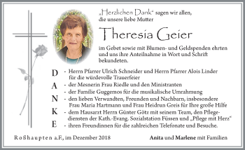 Traueranzeige von Theresia Geier von Allgäuer Zeitung, Füssen