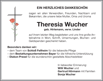 Traueranzeige von Theresia Wucher von Memminger Zeitung