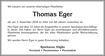 Traueranzeige von Thomas Eger von Allgäuer Zeitung