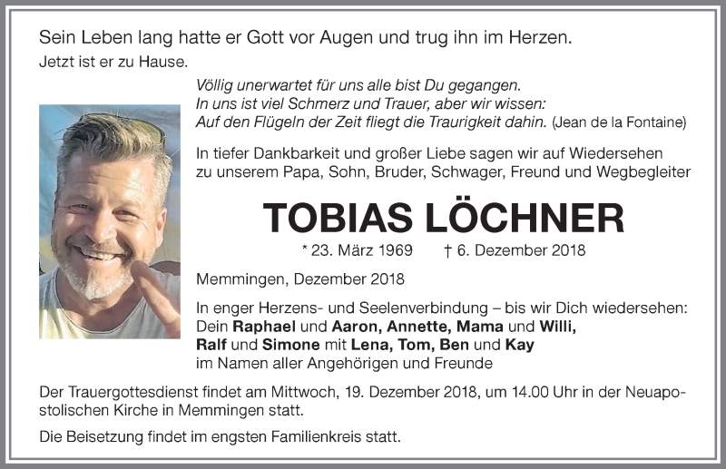  Traueranzeige für Tobias Löchner vom 17.12.2018 aus Memminger Zeitung