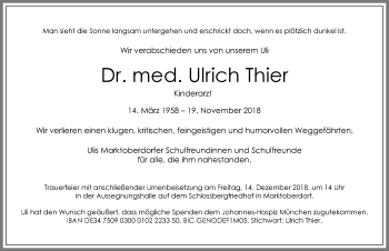 Traueranzeige von Ulrich Thier von Allgäuer Zeitung, Marktoberdorf