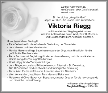 Traueranzeige von Viktoria Riegg von Memminger Zeitung