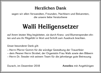 Traueranzeige von Walli Heiligensetzer von Allgäuer Zeitung,Kempten