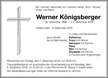 Traueranzeige von Werner Königsberger von Memminger Zeitung