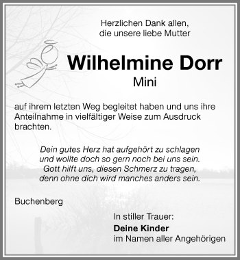 Traueranzeige von Wilhelmine Dorr von Allgäuer Zeitung,Kempten