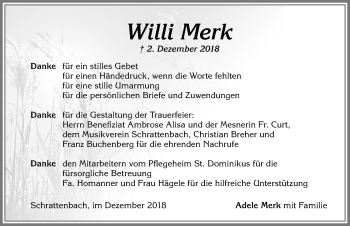 Traueranzeige von Willi Merk von Allgäuer Zeitung,Kempten
