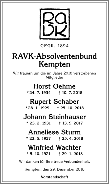 Traueranzeige von Winfried Wachter von Allgäuer Zeitung,Kempten