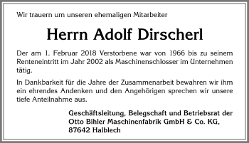 Traueranzeige von Adolf Dirscherl von Allgäuer Zeitung, Füssen