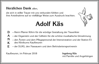 Traueranzeige von Adolf Käs von Allgäuer Zeitung, Kaufbeuren/Buchloe