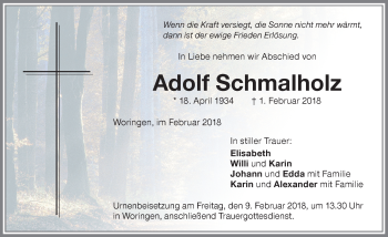 Traueranzeige von Adolf Schmalholz von Memminger Zeitung