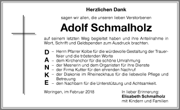 Traueranzeige von Adolf Schmalholz von Memminger Zeitung