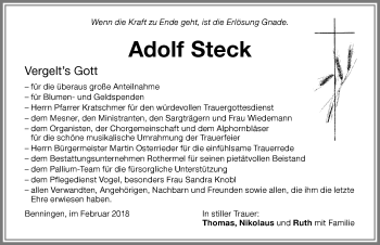 Traueranzeige von Adolf Steck von Memminger Zeitung