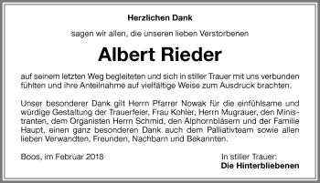 Traueranzeige von Albert Rieder von Memminger Zeitung