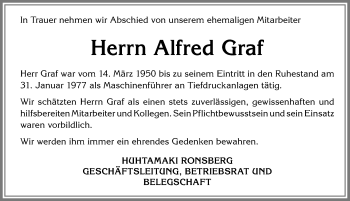 Traueranzeige von Alfred Graf von Allgäuer Zeitung, Marktoberdorf