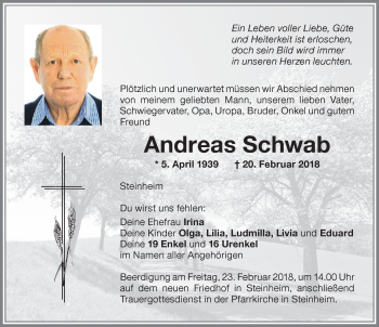 Traueranzeige von Andreas Schwab von Memminger Zeitung