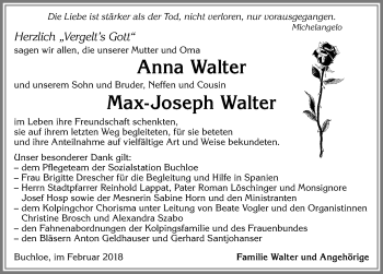Traueranzeige von Anna Walter von Allgäuer Zeitung, Kaufbeuren/Buchloe