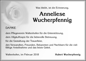 Traueranzeige von Anneliese Wucherpfennig von Allgäuer Zeitung,Kempten
