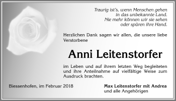 Traueranzeige von Anni Leitenstorfer von Allgäuer Zeitung