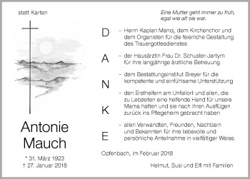 Traueranzeige von Antonie Mauch von Der Westallgäuer