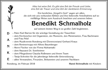 Traueranzeige von Benedikt Schmalholz von Allgäuer Zeitung, Marktoberdorf