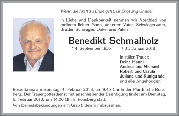 Traueranzeige von Benedikt Schmalholz von Allgäuer Zeitung, Marktoberdorf