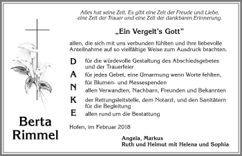 Traueranzeige von Berta Rimmel von Allgäuer Zeitung,Kempten