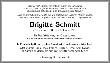 Traueranzeige von Brigitte Schmitt von Allgäuer Zeitung,Kempten