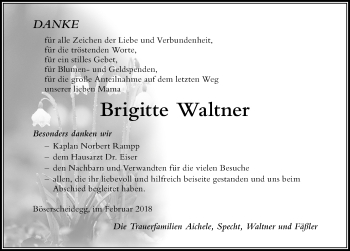 Traueranzeige von Brigitte Waltner von Der Westallgäuer