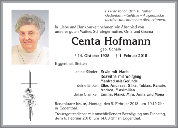 Traueranzeige von Centa Hofmann von Allgäuer Zeitung, Kaufbeuren/Buchloe