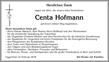 Traueranzeige von Centa Hofmann von Allgäuer Zeitung, Kaufbeuren/Buchloe