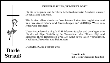 Traueranzeige von Dorle Strauß von Allgäuer Anzeigeblatt